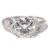 GOWE 3 Carat ct F Color Flower Shape Engagement Wedding Lab Grown Moissanite Diamond Ring with Diamond Accents 14K 585 White Gold