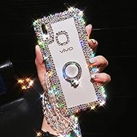 Sparkly Phone Case Compatible for Cricket Dream 5G / AT&T Radiant Max 5G with Glass Screen Protector [2 Pack],Diamonds Shockproof Cover & Crystals Lanyard (Ring Holder)