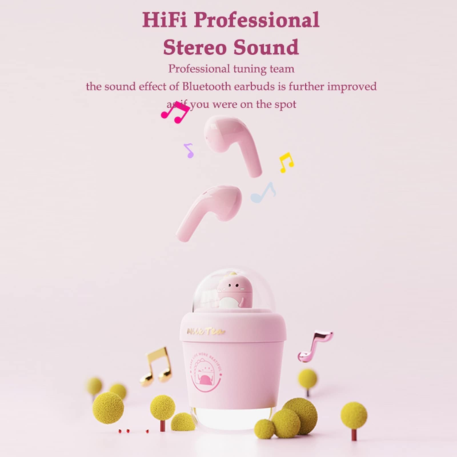 Kids Earbuds for Small Ear Canals Pink Kids Wireless Earbuds for Kids Ear Buds Cute Milk Tea Cups Bluetooth in-Ear Headphones Earphones for kids with Microphones for iPhone, Android, iPad ,Galaxy