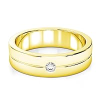 0.03 Cttw Round White Diamond Men's Wedding Band Ring in 10K 14K 18K Solid Gold Promise Rings (I2-I3 Clarity)