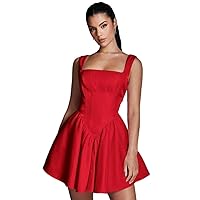 Dresses for Women 2024 Summer High Waist Sleeveless Solid Color Open Back Strap Mini Sexy Dress