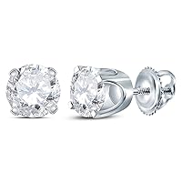 14kt White Gold Unisex Round Diamond Solitaire Stud Earrings 1.00 Cttw