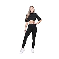 Womens High Waist Leggings Ribbed Stretchy Thick Seamless Skinny Fitness Pants Black