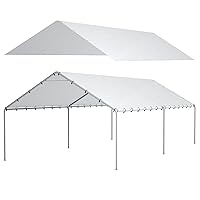10 x 20 Ft Carport Replacement Canopy Cover Garage Top Tent Shelter Tarp with Free 48 Ball Bungee Cords,White(Only Cover, Frame Not Include)
