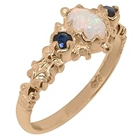 LBG 10k Rose Gold Natural Opal & Sapphire Womens Trilogy Ring - Sizes 4 to 12 Available