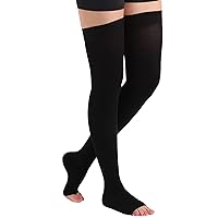 ABSOLUTE SUPPORT Compression Thigh High Stockings 20-30mmHg for Swelling, Silicone Border & Open Toe Socks for Women & Men, A213SW