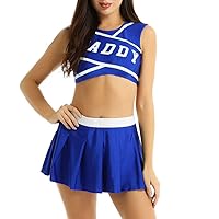 Women's Adult Schoolgirls Cheer Leading Costume Uniform Cropped Vest Top and Pleated Skirts