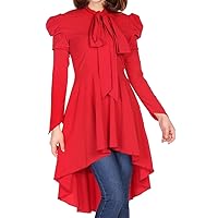 (SM, MD, 18, 20 or 26) Pearly Kitten - Red Gothic Victorian Edwardian Long Blouse Dress Top