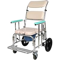 Commode Toilet Chair,Folding Bedside Commode Toilet Chair for Seniors with with Wheels Adjustable Backrest/Splash Guard/Bucket/Lid Sturdy & Easy to Assembly