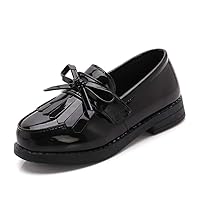 Toddler Little Kids Girls Patent Leather Slip On Penny Loafers Flats Tassel Bowknot Boat Casual Princess Dress Shoes