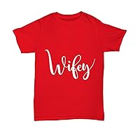 Wifey Just Married, Honeymoon Bride Wedding Wife Bridal Shower Mrs Tops Tees Plus Size T-Shirt Red