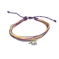 Silver Metal Elephant Charm Dangle Multicolored Multi Strand String Waterproof Adjustable Pull Tie Bracelet - Unisex Handmade Jewelry Boho Accessories