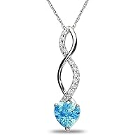 The Diamond Deal Lab Created 6.00MM London Blue Topaz Gemstone December Birthstone Heart and Diamond Accent Pendant Necklace Charm in 10k SOLID White Gold