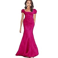 2023 Off The Shoulder Lace Mermaid Prom Party Dresses Short Sleeves Applique Formal Evening Gown Zipper Back