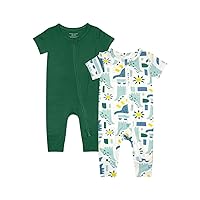 Baby Boys Girls 2 Pack Bamboo Viscose Pajamas 2 Way Zipper Short Sleeve Romper Jumpsuit Sleep and Play
