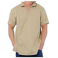 Men's Short Sleeve Polo Shirts Casual Loose Fit V Neck Tee Tops Summer Comfy Tops Solid Color Vintage Beach Shirt