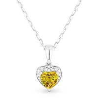 14K White Gold Heart Shape .41 ct Citrine (5mm) & .04ct White Diamond Hearts Pendant Necklace