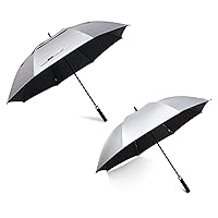 G4Free 68 Inch UV Protection Golf Umbrella And 62 Inch Golf Umbrella Auto Open Double Canopy Oversize Extra Large Windproof Sun Rain Umbrellas (Silver/Black)