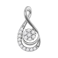 The Diamond Deal 10kt White Gold Womens Round Diamond Flower Cluster Teardrop Pendant 1/10 Cttw