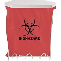 Biohazard Bag Holder - 3 Gallon Holds 3-Gallon Biohazard Bag Screw Holes for Wall mounting Easy-Open White ABS Plastic hinged lid White Coated-Wire Imported Dims: 8”L x 11.75”W x 15.25”H