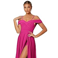 Prom Dress Cold Shoulder Split Thigh Dress Prom Dress (Color : Hot Pink, Size : Large)
