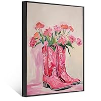 Ainguu Pink Cowgirl Boots Room Decor, Girly Western Paintings for Apartment, Coastal Cowboy Boot Wall Art Prints for Teen Girls Bedroom, Boho girly decor