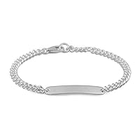 Boys And Girls Sterling Silver Curb Chain Diamond Or Plain ID Bracelet (6, 6 1/2 in)