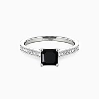 10K 14K 18K Gold Black Moissanite Engagement Rings for Women VVS1 Black Moissanite Rings with White Moissanite Dainty Black Moissanite Jewelry Gift for Birthday Valentine