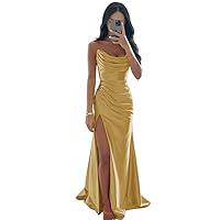 PEIYJYUSP Strapless Satin Bridesmaid Dresses Long for Women Formal Pleated Mermaid Corset Prom Dress with Slit