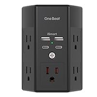 Multi Plug Outlet, Surge Protector, 5 Outlet Extender with 4 USB Charging Ports (2 USB C), USB Wall Charger, 3-Sided 1800J Power Strip Outlets Splitter Wall Plug Adapter Spaced for Home Office, Black