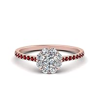Choose Your Gemstone Flower Halo Diamond CZ Ring Rose Gold Plated Round Shape Halo Engagement Rings Affordable for Your Girlfriend, Wife, Partner Wedding US Size 4 to 12