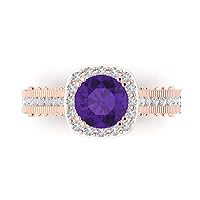 1.95 ct Round Cut Solitaire Halo Genuine Natural Purple Amethyst Engagement Promise Anniversary Bridal Ring 18K Rose Gold
