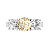 Clara Pucci 3.35 ct Round Cut Solitaire 3 stone Natural Brown Morganite Statement Anniversary Promise Engagement ring 18K White Gold
