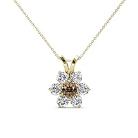 Round Smoky Quartz & Natural Diamond 7/8 ctw Women Floral Halo Pendant Necklace. Included 18 Inches Chain 14K Gold