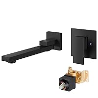 Aolemi Wall Mount Bathroom Faucet Wall Mounted Bathtub Faucet Single Handle Tub Filler with Rotating Spout Brass Rough-in Valve Included,Matte Black