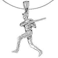 Gold 3-D Baseball Player Necklace | 14K White Gold 3D Baseball Player Pendant with 18