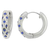 Sterling Silver Huggie Earrings 10 Sapphire Colored Crystals, 3/4 inch diameter
