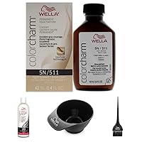 WELLA colorcharm Hair Dye & Coloring Kit, 5N Light Brown Permanent Liquid Hair Color, 20 Vol Cream Developer, Color Mixing Bowl + Application Brush, For Professional or At-Home Use, 4PC