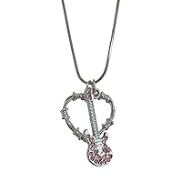 YOUNAFENY2k Girl Sweet Cool Pink-Rhinestone Guitar Thorns Heart Pendant Necklace Korean Fashion Love Necklace for Women Jewelry