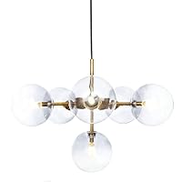 Simple Kitchen Island Ceiling Hanging Light | Mid Century Modern 6 Lights Chandelier | Grey Gradient Glass Globe Pendant Lighting Fixture | G4 LED Bulb (not Included) Lighting Device