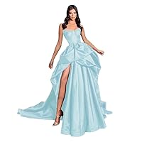 Sweetheart Prom Dresses Long Women's Satin Ball Gown Strapless Formal Evening Dress with Slit