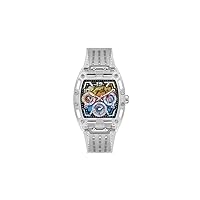 GUESS Mens 44 mm Watch - Clear Strap Rainbow Dial Clear Case
