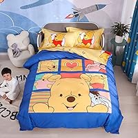 100% Cotton Kids Bedding Set Boys Winnie The Pooh Duvet Cover and Pillow Cases and Fitted Sheet,4 Pieces,Full