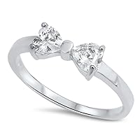CHOOSE YOUR COLOR Sterling Silver Heart Bowtie Ring