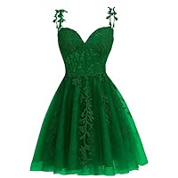 Teens Spaghetti Straps Short Prom Dresses 2024 Tulle Homecoming Gowns Junior's Lace Applique Cocktail Mini Dress
