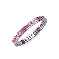 Princess Cut 2mm Sapphire Channel Set Women Eternity Ring Stackable Platinum