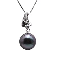 JYX JEWELRY Tahitian Pearl Pendant Exquisite 9.5mm Tahitian Black Pearl Pendant Necklace