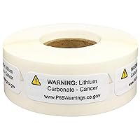 California Proposition 65 Lithium Carbonate Warning Labels Short Form .5 x 1.5 Inch 500 Adhesive Stickers