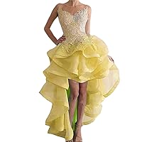 ZHengquan Women's Sweetheart Organza Hi-lo Homecoming Dress Lace Appliques A Line Cocktail Dresses