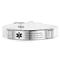 Bracelet Custom Engraved Silicone Adjustable Sport Name ID Identification Alert Medical Bracelet for Women Kids Stainless Steel Rubber- (Bundle with Emergency Card, Sleeve)